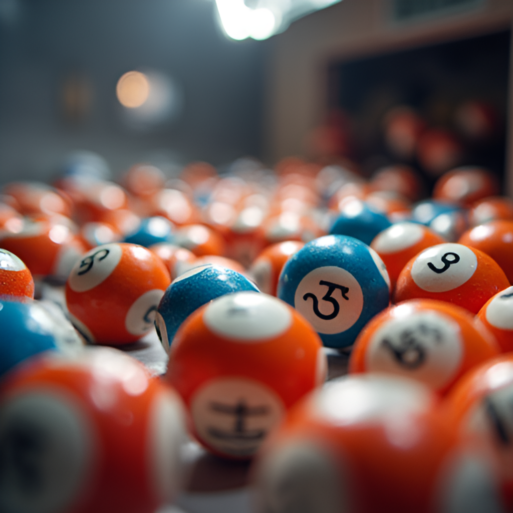 A clear, dynamic photograph of lottery balls being drawn from a machine, with focus on the numbers, conveying the moment of the draw for the Sinuano Noche lottery.