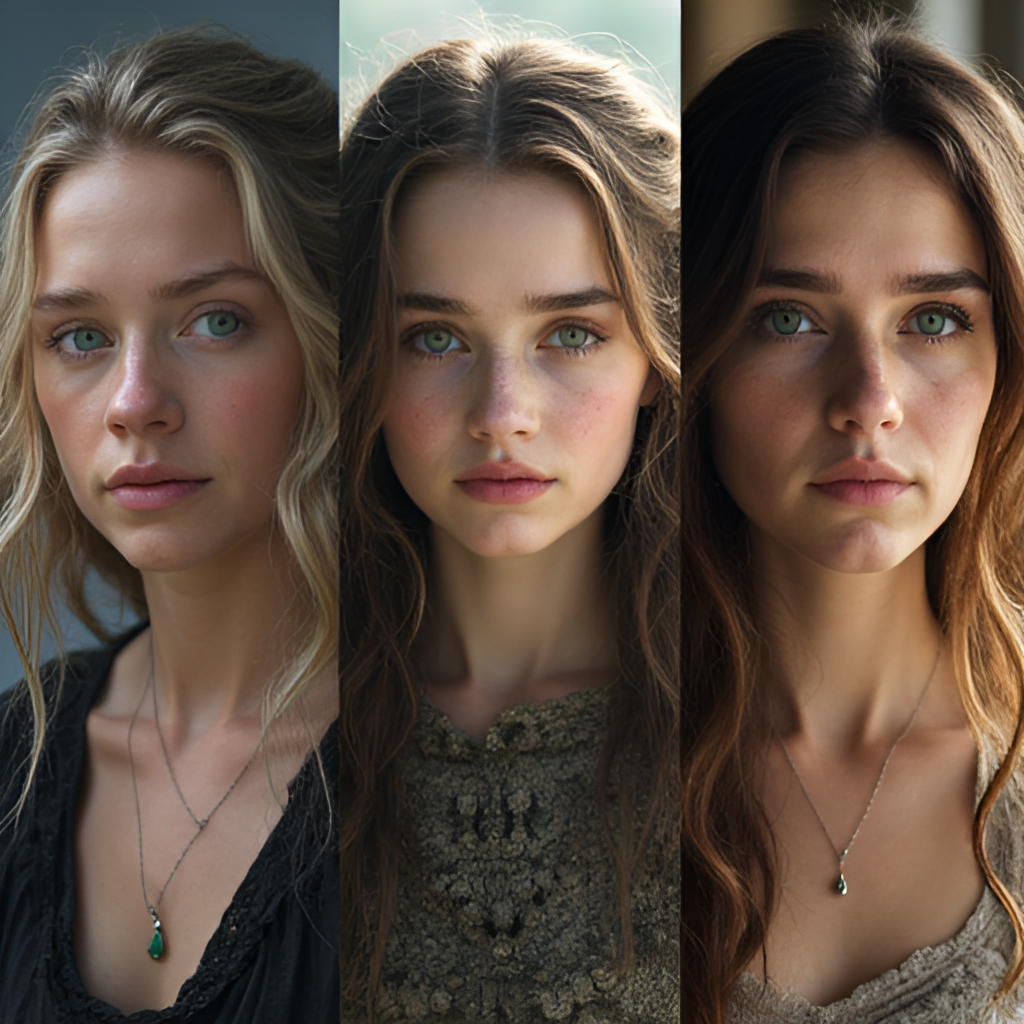 A dynamic composite image showcasing Bella Ramsey in various roles: as Lyanna Mormont from Game of Thrones, Ellie from The Last of Us, and Birdy from Catherine Called Birdy, illustrating their versatility.