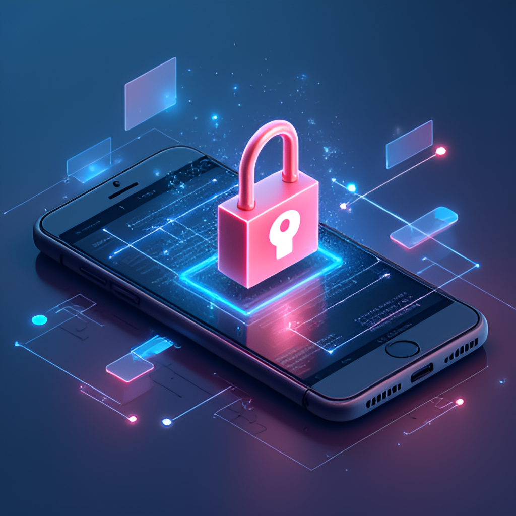 Illustration depicting a padlock icon overlaying a smartphone screen displaying streaming content, visually representing the security risks associated with unofficial streaming apps.