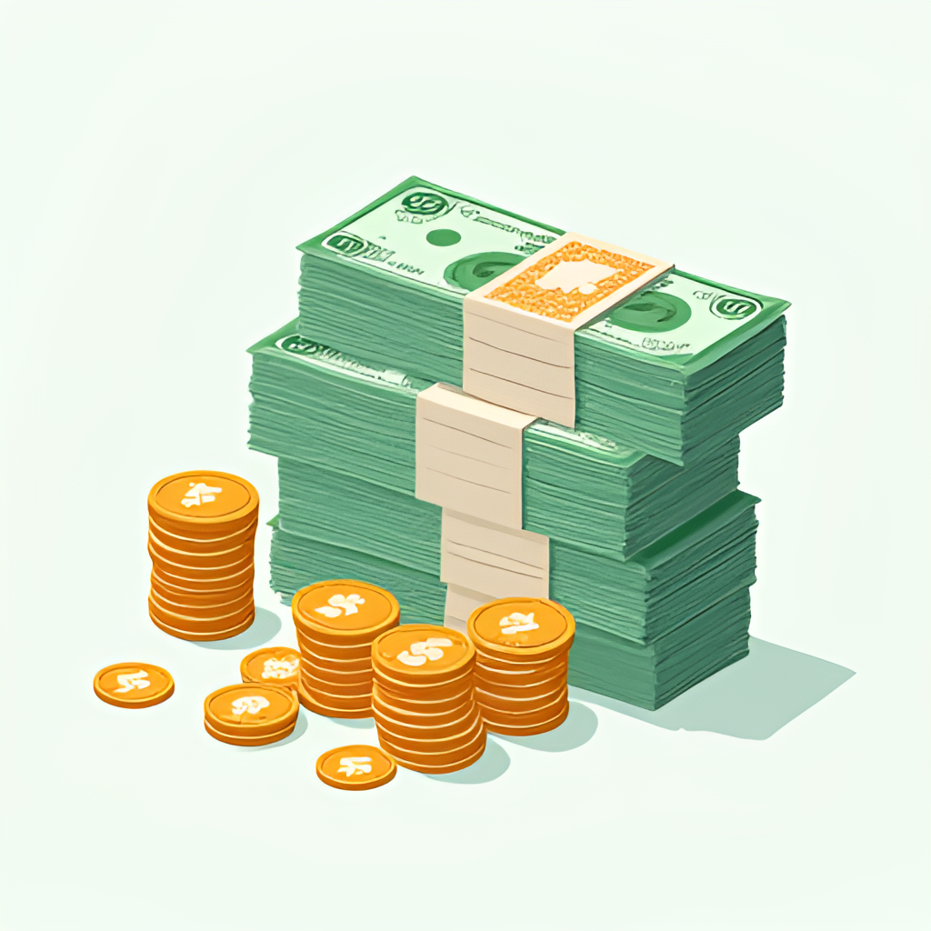 An illustrative image showing stacks of Colombian pesos currency and coins, representing the prizes of the lottery, next to a graphic element suggesting health or a hospital to symbolize the lottery's contribution to the health sector