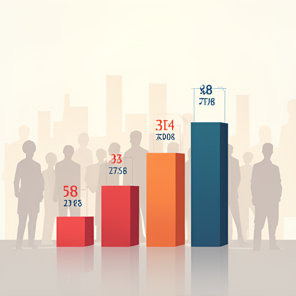 A graphic representation of voting percentages on a bar chart, with abstract silhouettes of people in the background, symbolizing public opinion influencing a decision in a competition.