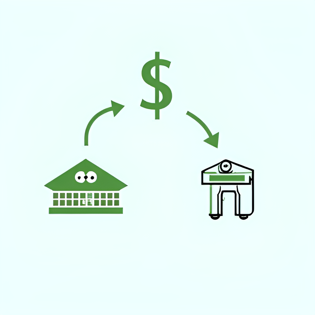 A stylized graphic representing the flow of money from lottery ticket sales to a healthcare facility or medical equipment, illustrating the social contribution of the Extra de Colombia.